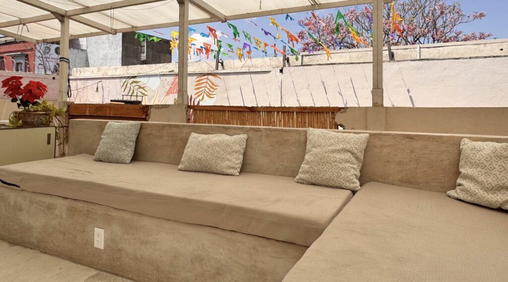 Lounge area in Co404 coliving in Oaxaca, Mexico